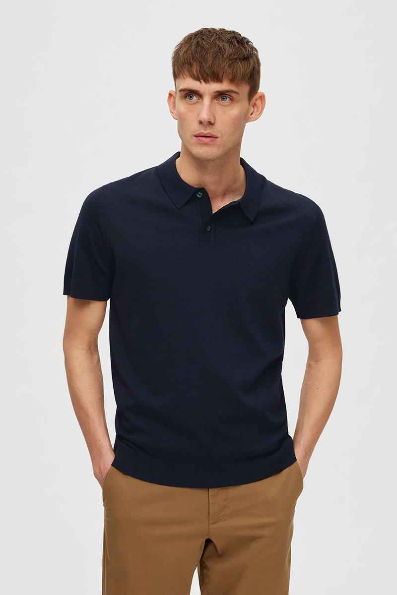 Selected SLHTOWN SS KNIT POLO B Blauw-1 2