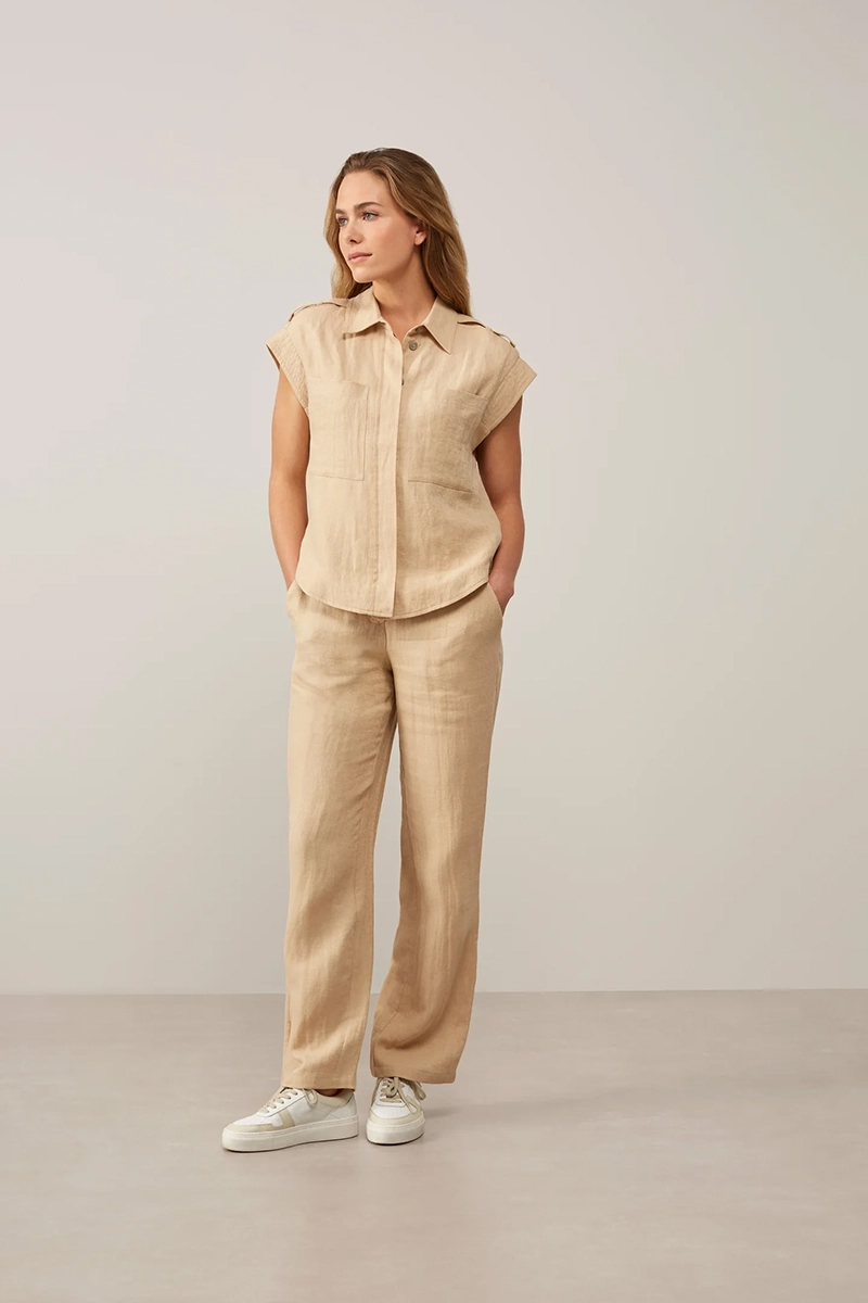 Yaya Loose fit trousers with button bruin/beige-1 2