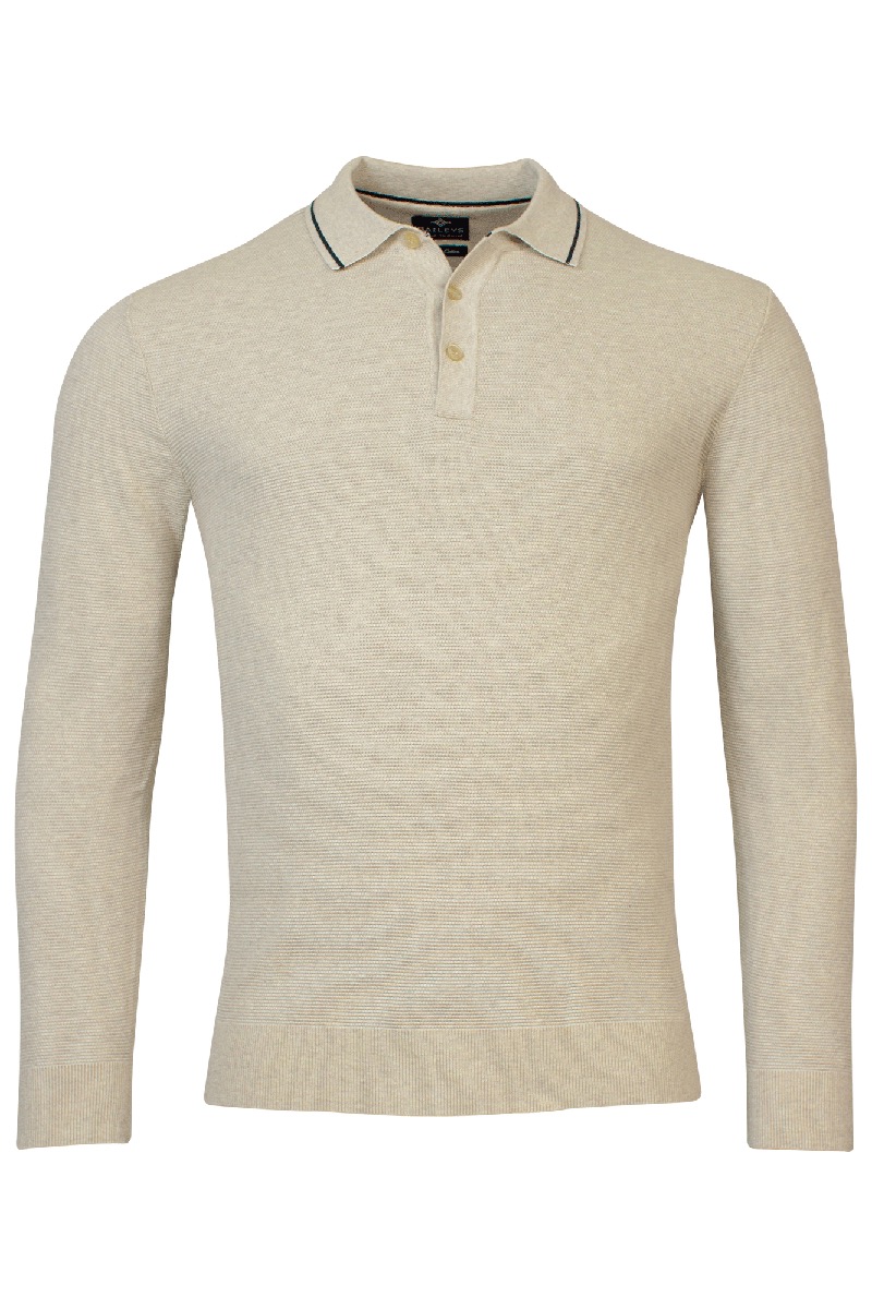 Baileys Pullover Polo Collar buttons  14gg structure knit bruin/beige 1