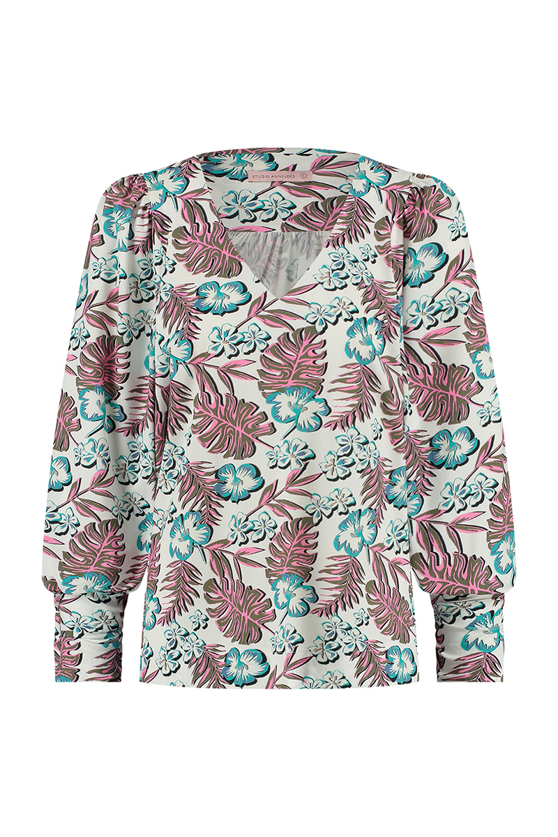 Studio Anneloes Leslie 3/4 flower jacquard blouse Ecru-1 1