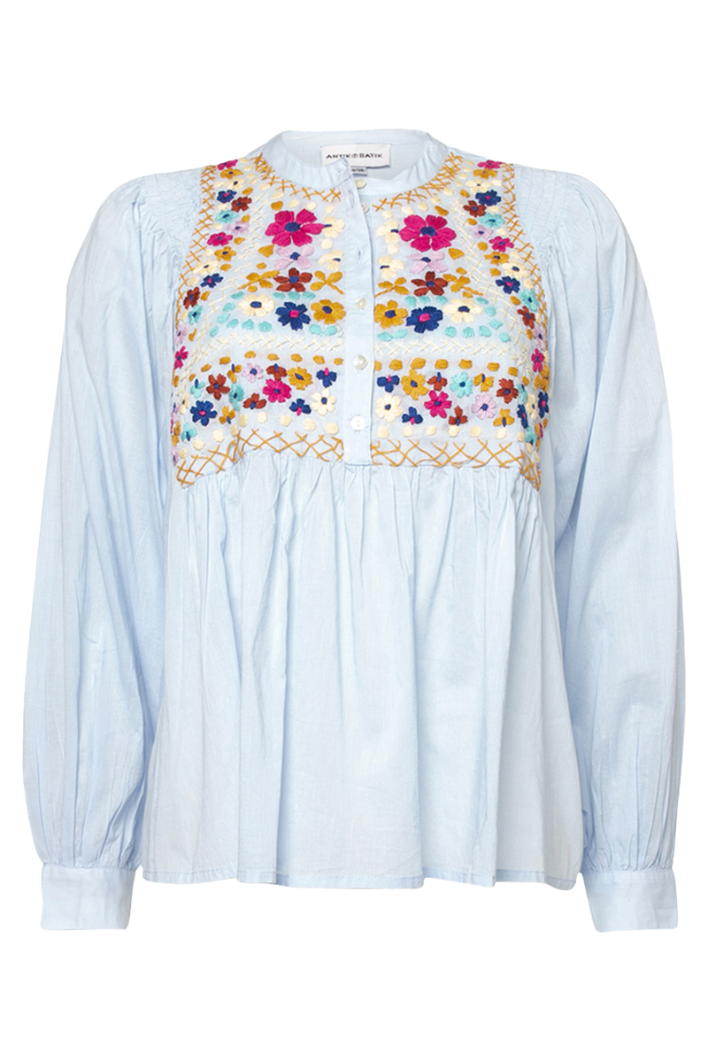 Antik Batik Dames blouse lange mouw Blauw-1 1