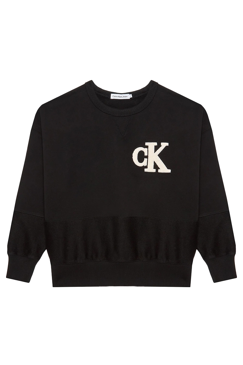Calvin Klein towelling mono sweatshirt Zwart-1 1