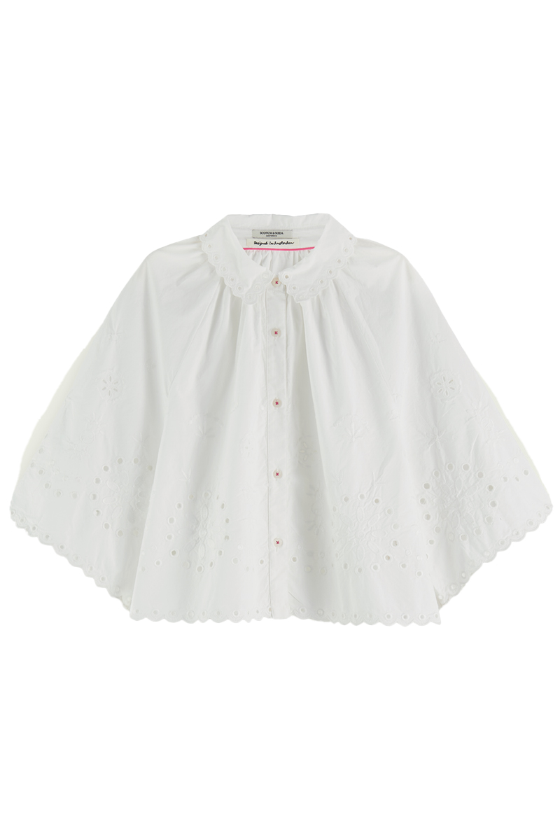 Scotch & Soda Crop shirt with broderie anglaise i Wit-1 1