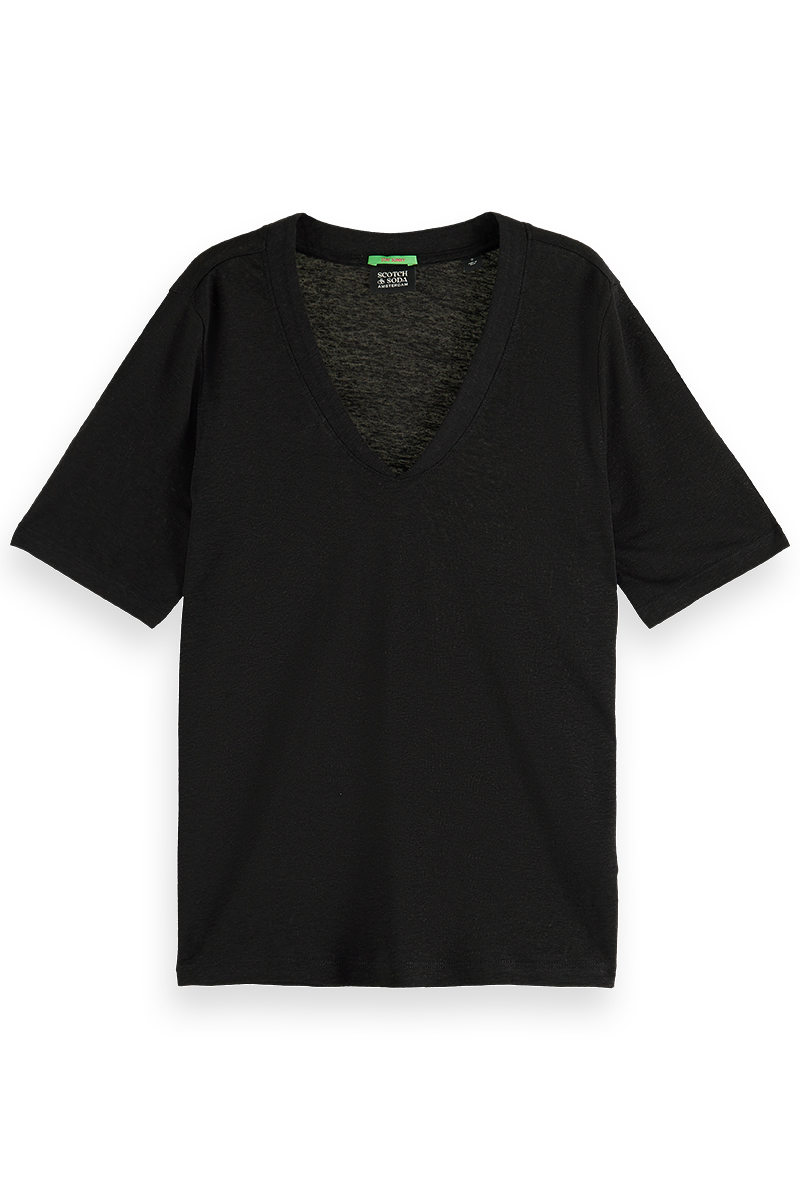Scotch & Soda Soft V-neck T-shirt Zwart-1 1