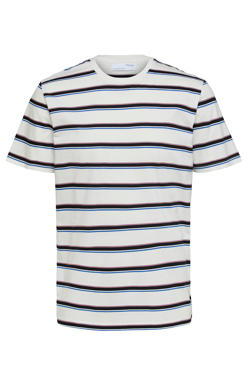 Selected SLHBERTIE MERC STRIPE SS O-NECK TEE Wit-1 1