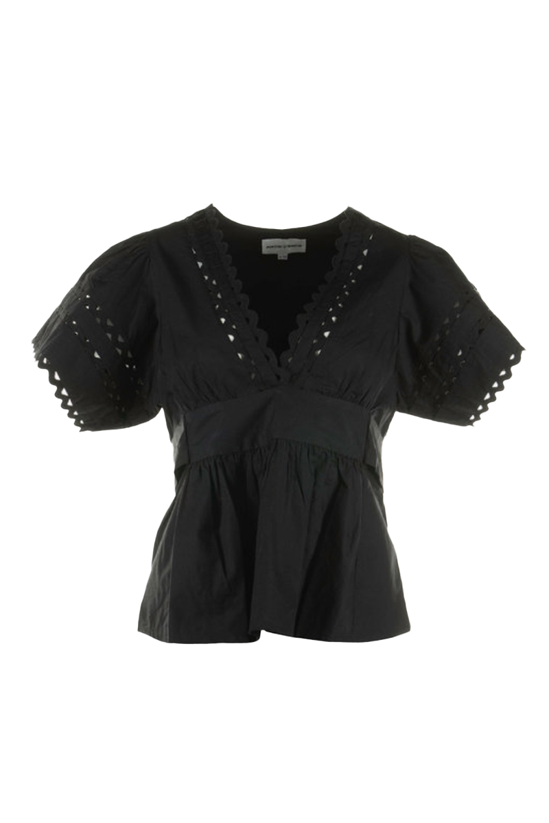 Antik Batik Dames blouse korte mouw Zwart-1 1