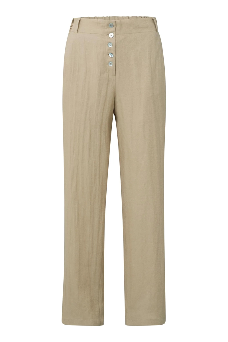 Yaya Loose fit trousers with button bruin/beige-1 1