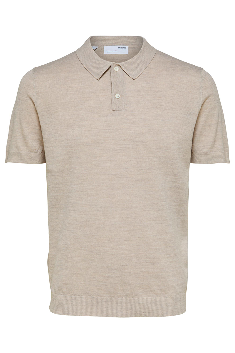 Selected SLHTOWN SS KNIT POLO B bruin/beige 1