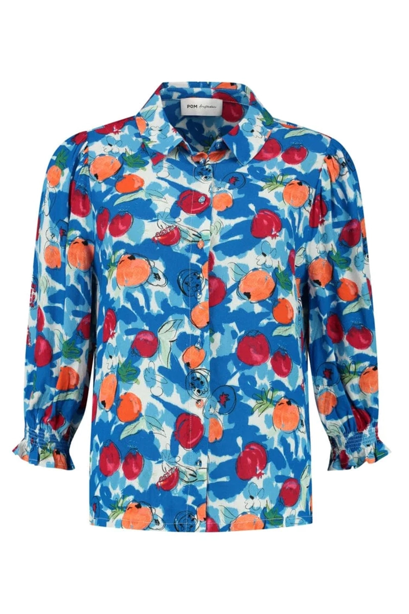 POM Amsterdam Dames blouse korte mouw Blauw-1 1