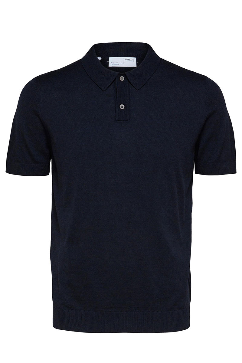 Selected SLHTOWN SS KNIT POLO B Blauw-1 1