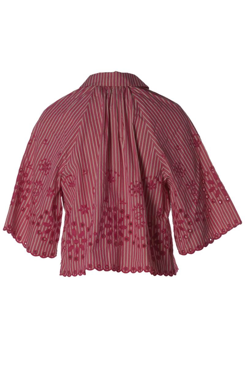 Scotch & Soda Stripe crop shirt with broderie ang Rose-1 2