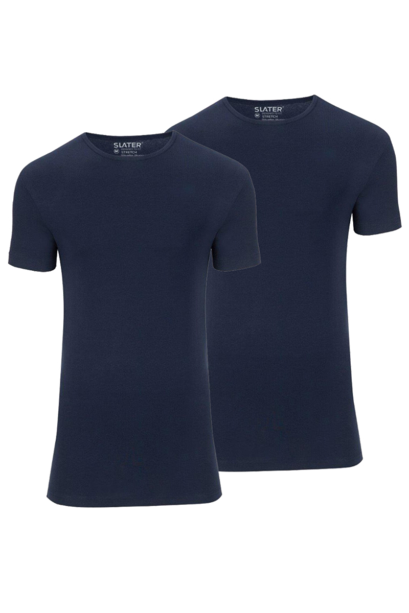 Slater STRETCH 2-pack T-shirt R-neck  s/sl Blauw-1 1
