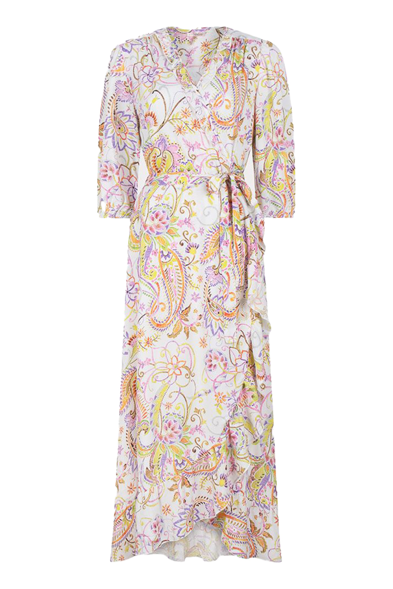 Esqualo Dress wrap over beloved flower print bruin/beige-1 1
