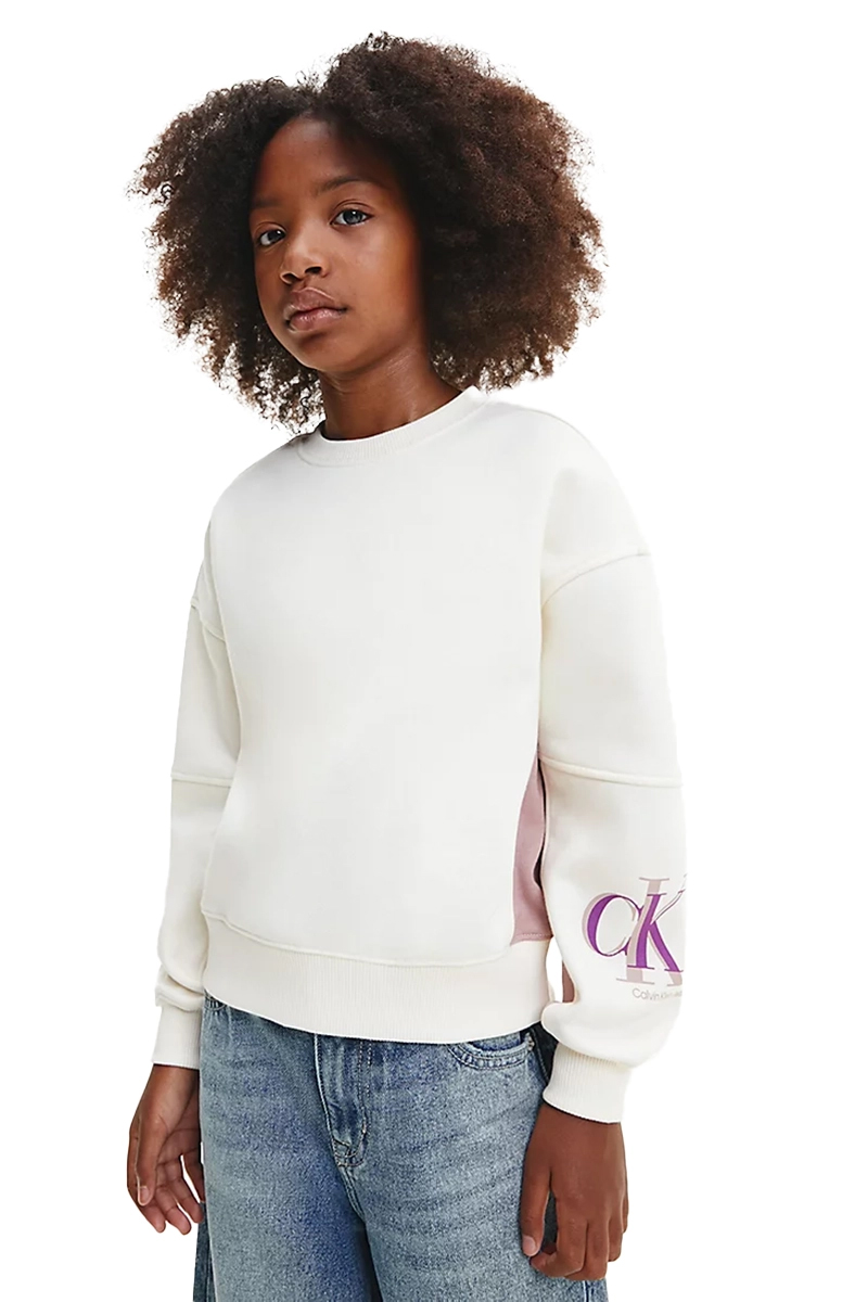 Calvin Klein colour block monogram sweatshirt Ecru-1 2
