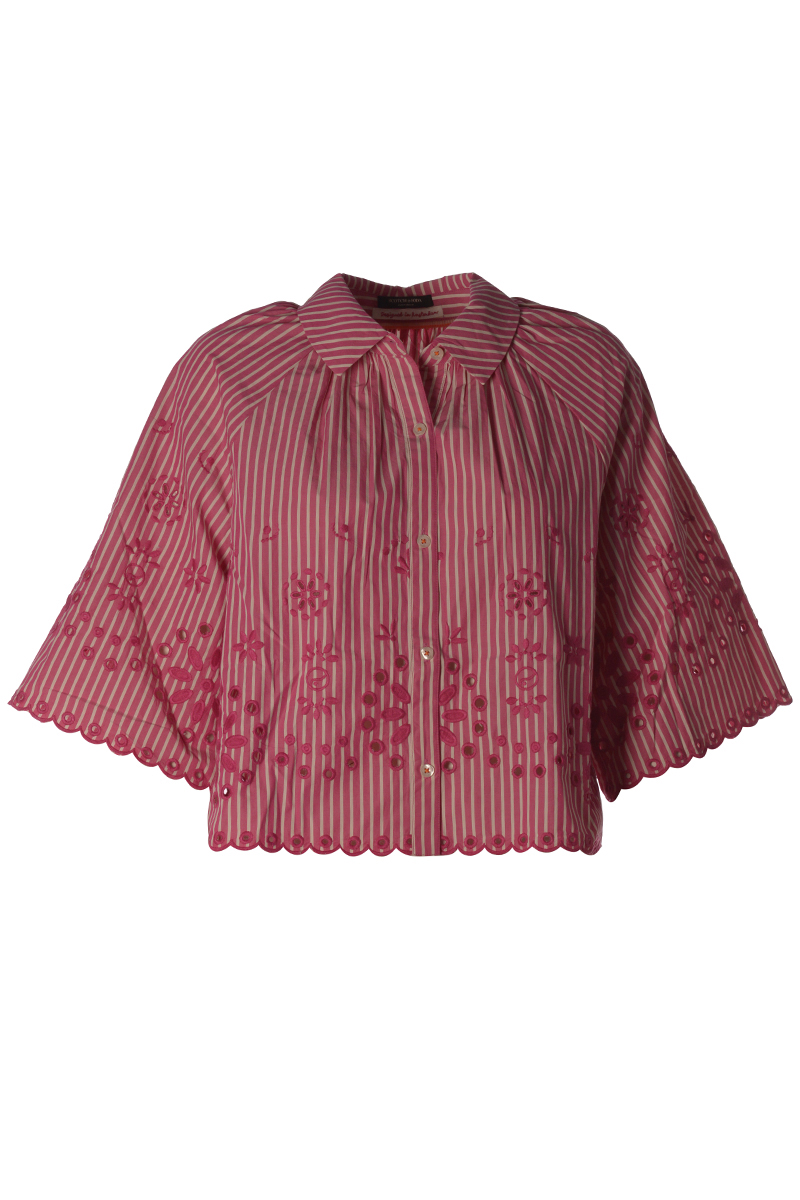 Scotch & Soda Stripe crop shirt with broderie ang Rose-1 1