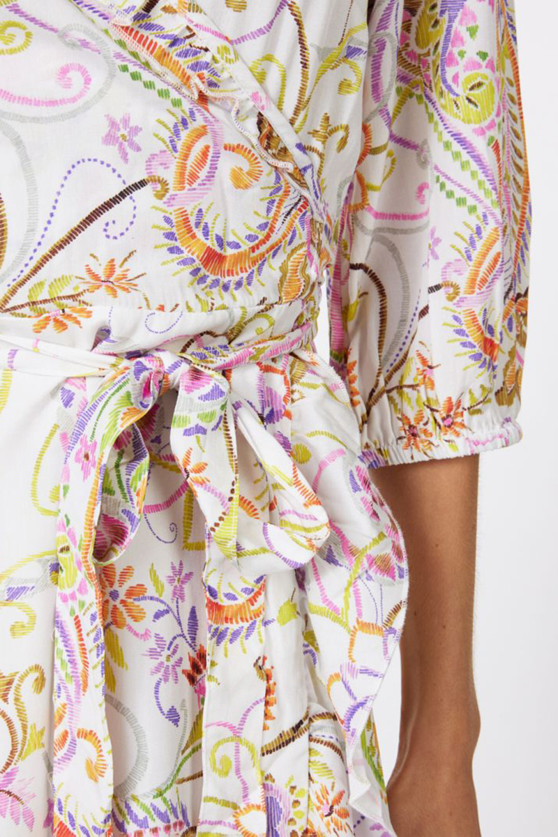 Esqualo Dress wrap over beloved flower print bruin/beige-1 3