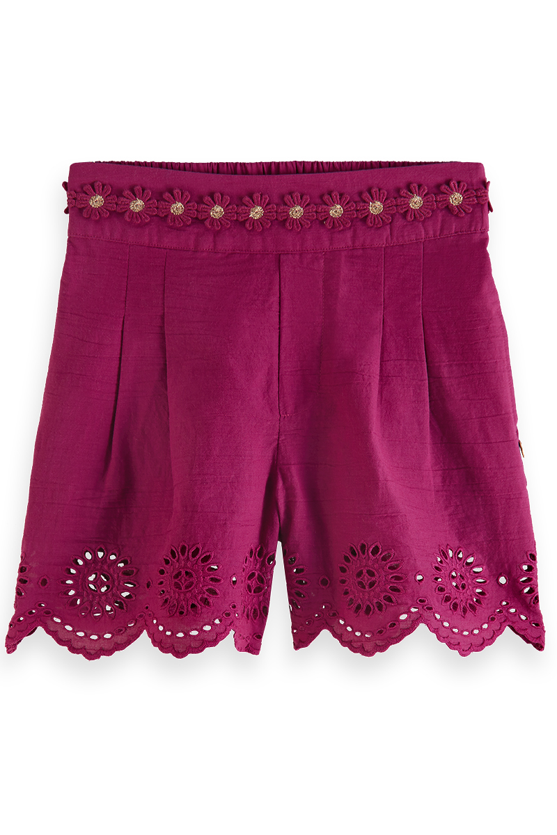 Scotch & Soda Broderie anglaise shorts Paars-2 1